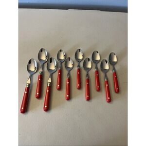 Lillian Vernon Flatware Red Handle Stainless Steel Korea MCM Spoons Set Of 10